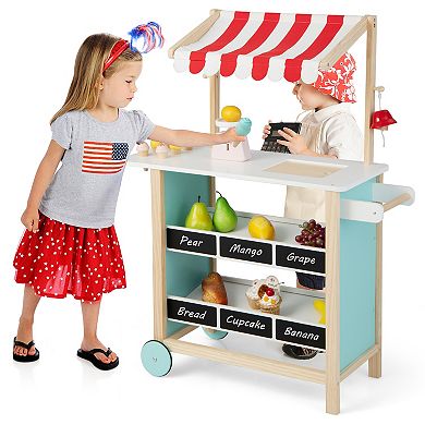 Costway Wooden Ice Cream Cart with Chalkboard & Storage