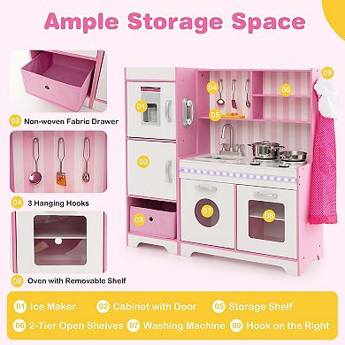 Costway Kids Kitchen Playset with LED Lights & Washing Machine