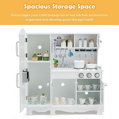 Costway Play Kitchen Set with Water Dispenser and Cookware for Pretend Play