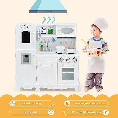 Costway Play Kitchen Set with Water Dispenser and Cookware for Pretend Play
