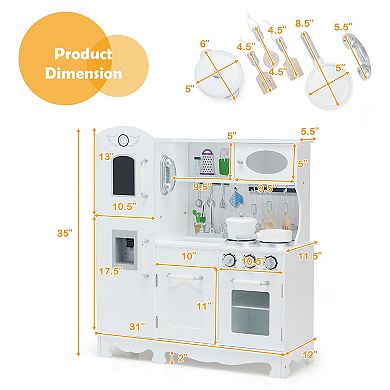 Costway Play Kitchen Set with Water Dispenser and Cookware for Pretend Play