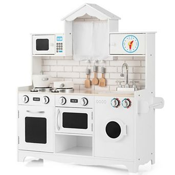 Costway Kids Play Kitchen Wooden Cooking Set with Accessories