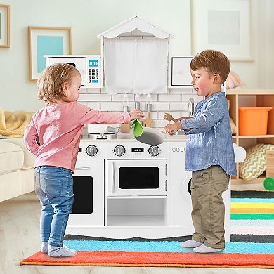 Costway Kids Play Kitchen Wooden Cooking Set with Accessories