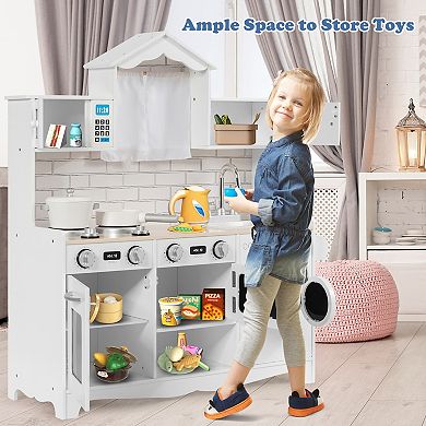 Costway Kids Play Kitchen Wooden Cooking Set with Accessories