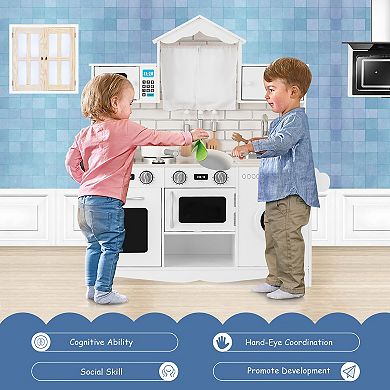 Costway Kids Play Kitchen Wooden Cooking Set with Accessories