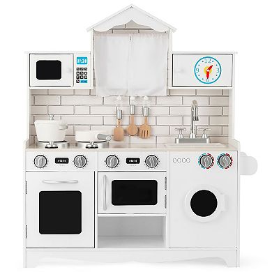 Costway Kids Play Kitchen Wooden Cooking Set with Accessories