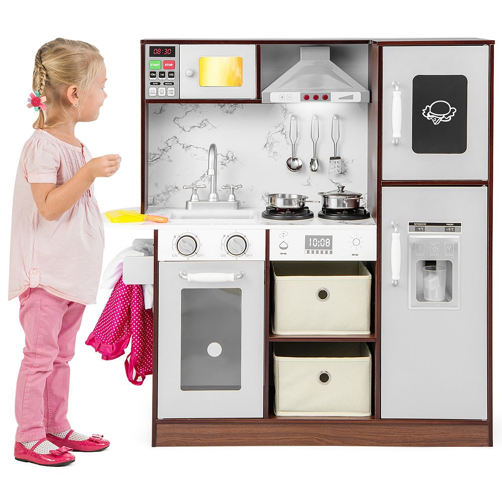Kids Kitchen Playset with Lights & Sounds Microwave and Ice Maker