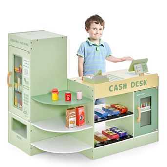 Costway Wooden Supermarket Play Toy Set Grocery Store with Checkout Counter