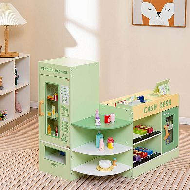 Costway Wooden Supermarket Play Toy Set Grocery Store with Checkout Counter