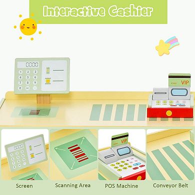 Costway Wooden Supermarket Play Toy Set Grocery Store with Checkout Counter