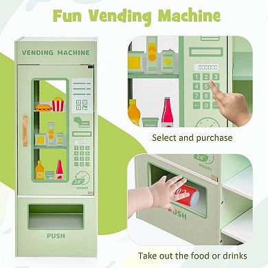 Costway Wooden Supermarket Play Toy Set Grocery Store with Checkout Counter