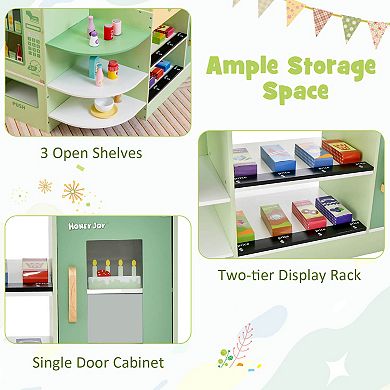 Costway Wooden Supermarket Play Toy Set Grocery Store with Checkout Counter