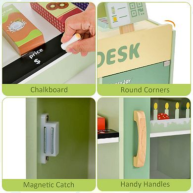 Costway Wooden Supermarket Play Toy Set Grocery Store with Checkout Counter