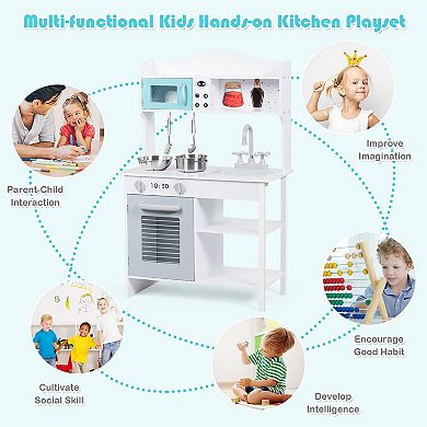 Costway Kids Kitchen Playset Cookware Set with Pots and Pans
