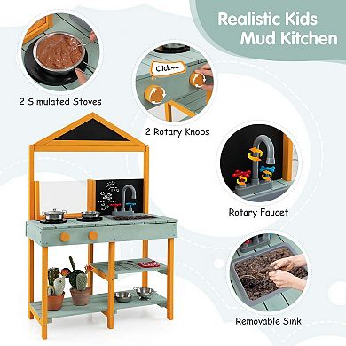 Costway Outdoor Mud Kitchen Playset with Planter and Removable Sink