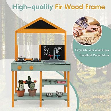 Costway Outdoor Mud Kitchen Playset with Planter and Removable Sink