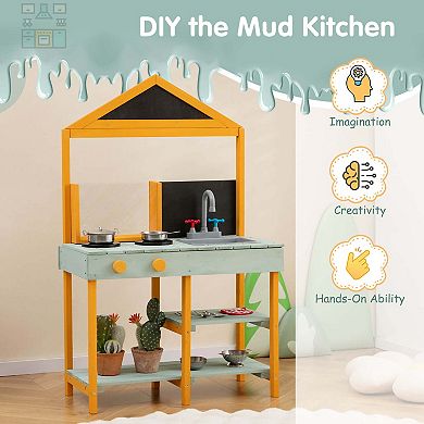 Costway Outdoor Mud Kitchen Playset with Planter and Removable Sink