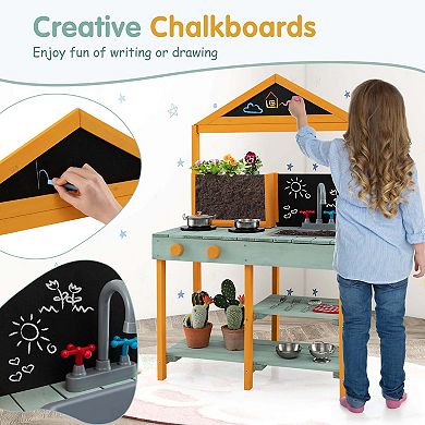Costway Outdoor Mud Kitchen Playset with Planter and Removable Sink
