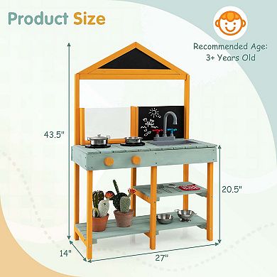 Costway Outdoor Mud Kitchen Playset with Planter and Removable Sink