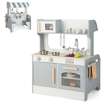 Costway 2 in 1 Kids Play Kitchen & Restaurant Wooden Playset