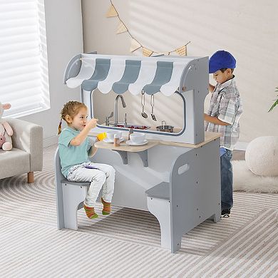 Costway 2 in 1 Kids Play Kitchen & Restaurant Wooden Playset