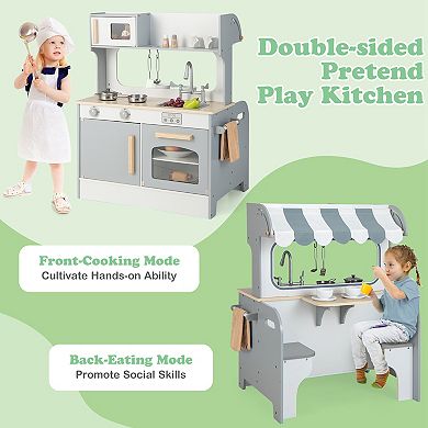 Costway 2 in 1 Kids Play Kitchen & Restaurant Wooden Playset