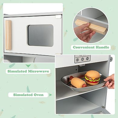 Costway 2 in 1 Kids Play Kitchen & Restaurant Wooden Playset