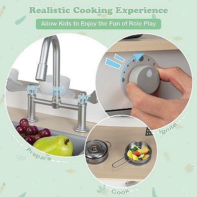 Costway 2 in 1 Kids Play Kitchen & Restaurant Wooden Playset