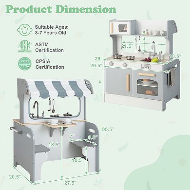 Costway 2 in 1 Kids Play Kitchen & Restaurant Wooden Playset