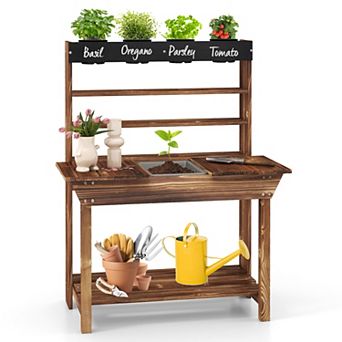 Costway Kids Wooden Potting Bench Gardening Center with Removable Sink & Chalkboard