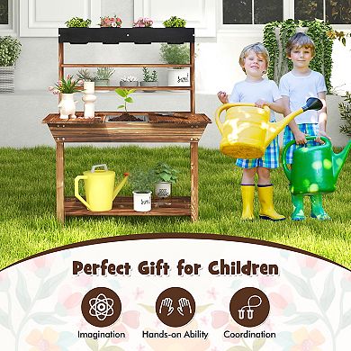 Costway Kids Wooden Potting Bench Gardening Center with Removable Sink & Chalkboard