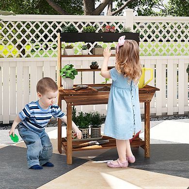 Costway Kids Wooden Potting Bench Gardening Center with Removable Sink & Chalkboard