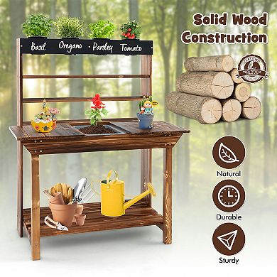 Costway Kids Wooden Potting Bench Gardening Center with Removable Sink & Chalkboard