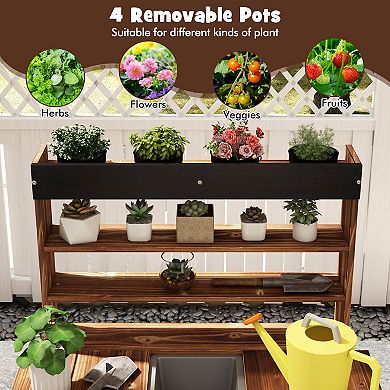 Costway Kids Wooden Potting Bench Gardening Center with Removable Sink & Chalkboard