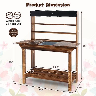 Costway Kids Wooden Potting Bench Gardening Center with Removable Sink & Chalkboard