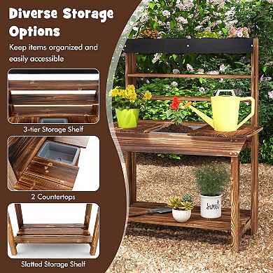 Costway Kids Wooden Potting Bench Gardening Center with Removable Sink & Chalkboard