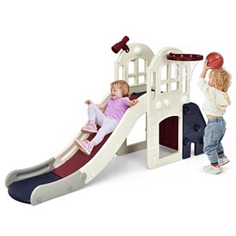Costway 6-In-1 Large Slide Climber Playset with Basketball Hoop