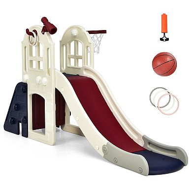 Costway 6-In-1 Large Slide Climber Playset with Basketball Hoop