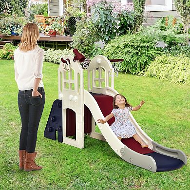Costway 6-In-1 Large Slide Climber Playset with Basketball Hoop