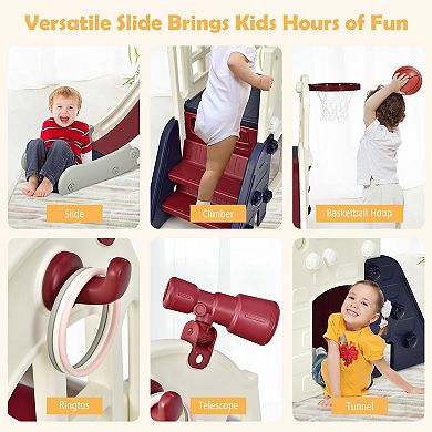 Costway 6-In-1 Large Slide Climber Playset with Basketball Hoop