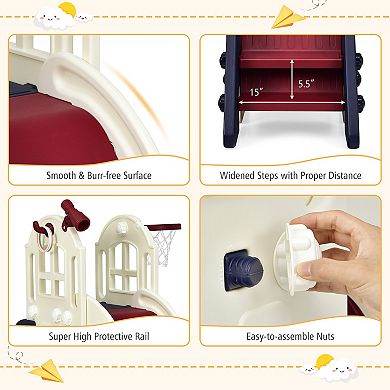 Costway 6-In-1 Large Slide Climber Playset with Basketball Hoop