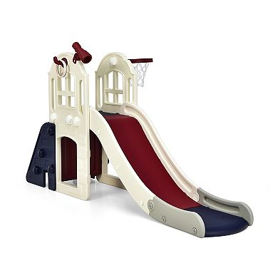 Costway 6-In-1 Large Slide Climber Playset with Basketball Hoop