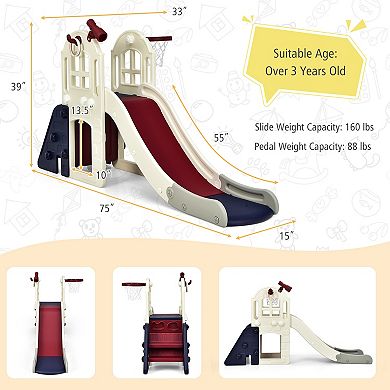 Costway 6-In-1 Large Slide Climber Playset with Basketball Hoop