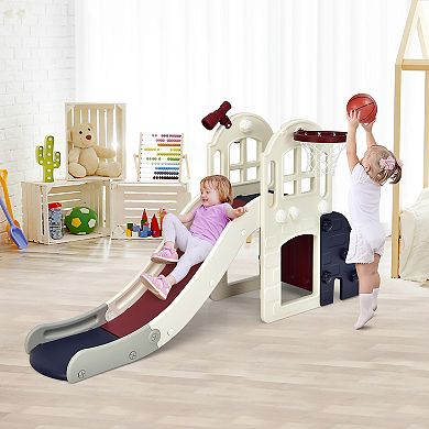 Costway 6-In-1 Large Slide Climber Playset with Basketball Hoop
