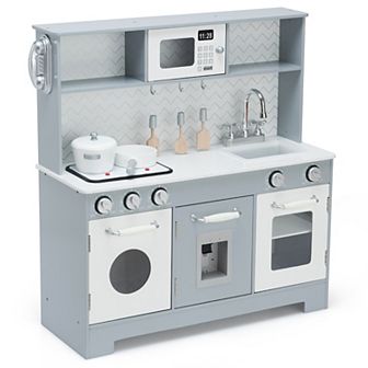 Costway Wooden Pretend Play Kitchen Toy Set with Realistic Light & Sound
