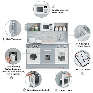 Costway Wooden Pretend Play Kitchen Toy Set with Realistic Light & Sound