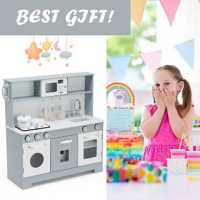 Costway Wooden Pretend Play Kitchen Toy Set with Realistic Light & Sound