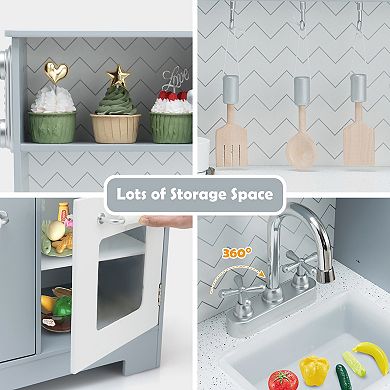 Costway Wooden Pretend Play Kitchen Toy Set with Realistic Light & Sound