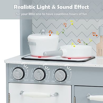 Costway Wooden Pretend Play Kitchen Toy Set with Realistic Light & Sound