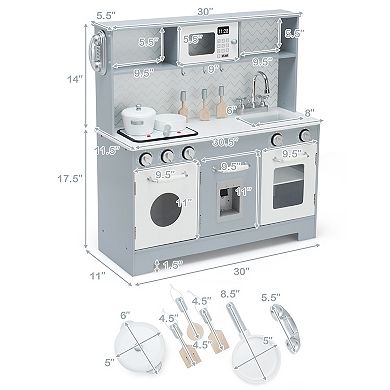 Costway Wooden Pretend Play Kitchen Toy Set with Realistic Light & Sound